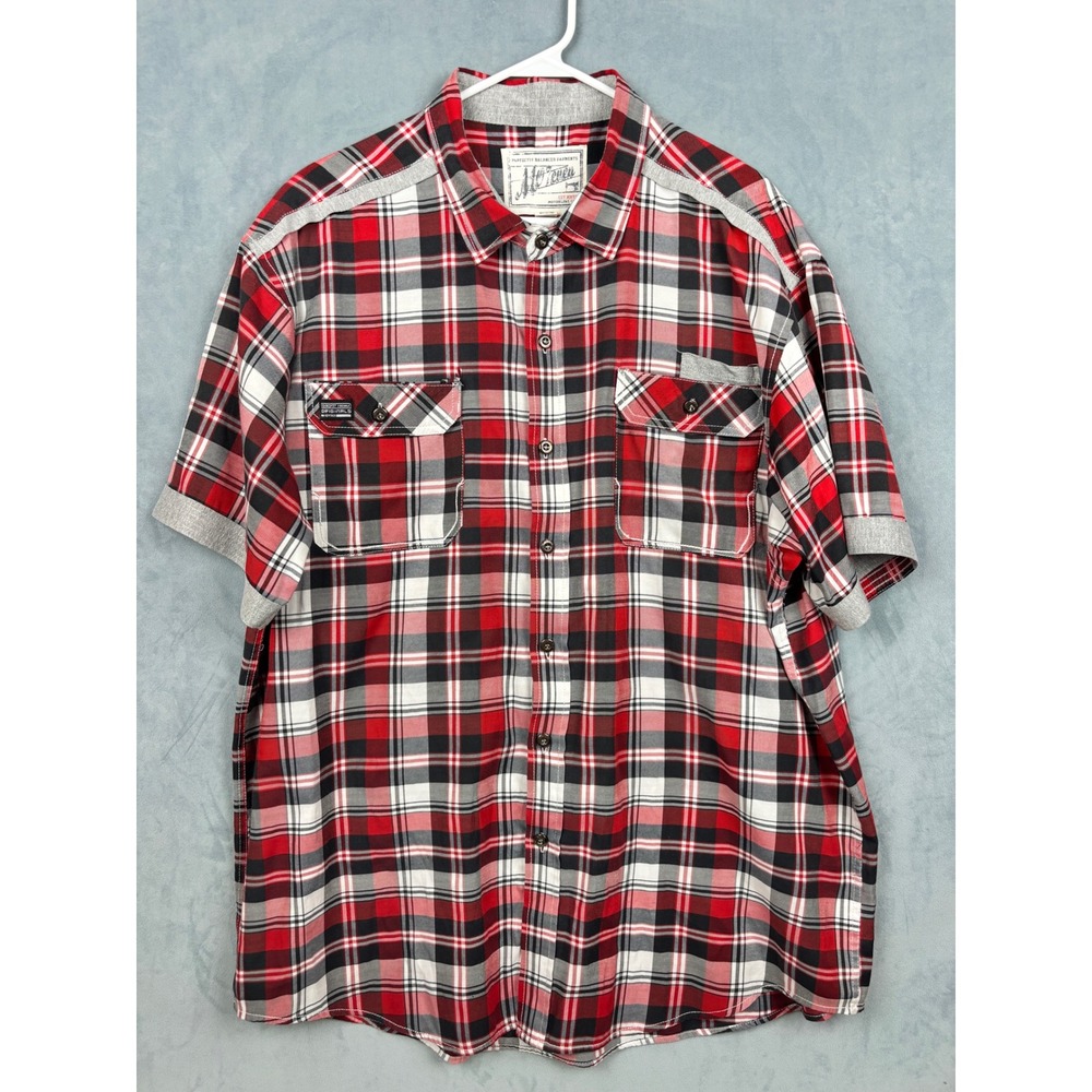 Mo7 Denim Originals Mens 3XL Red Black Plaid Short Sleeve Button Down Shirt